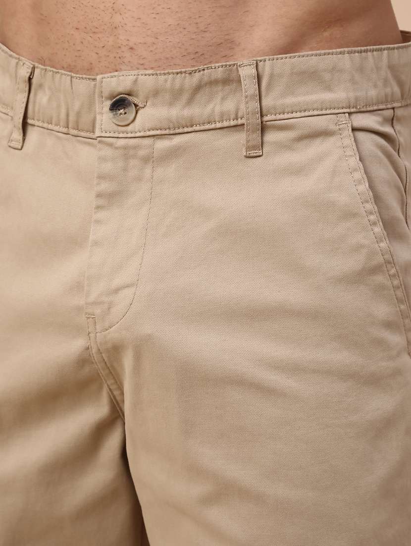 men beige cotton flat front casual trouser - 22176093 -  Standard Image - 1