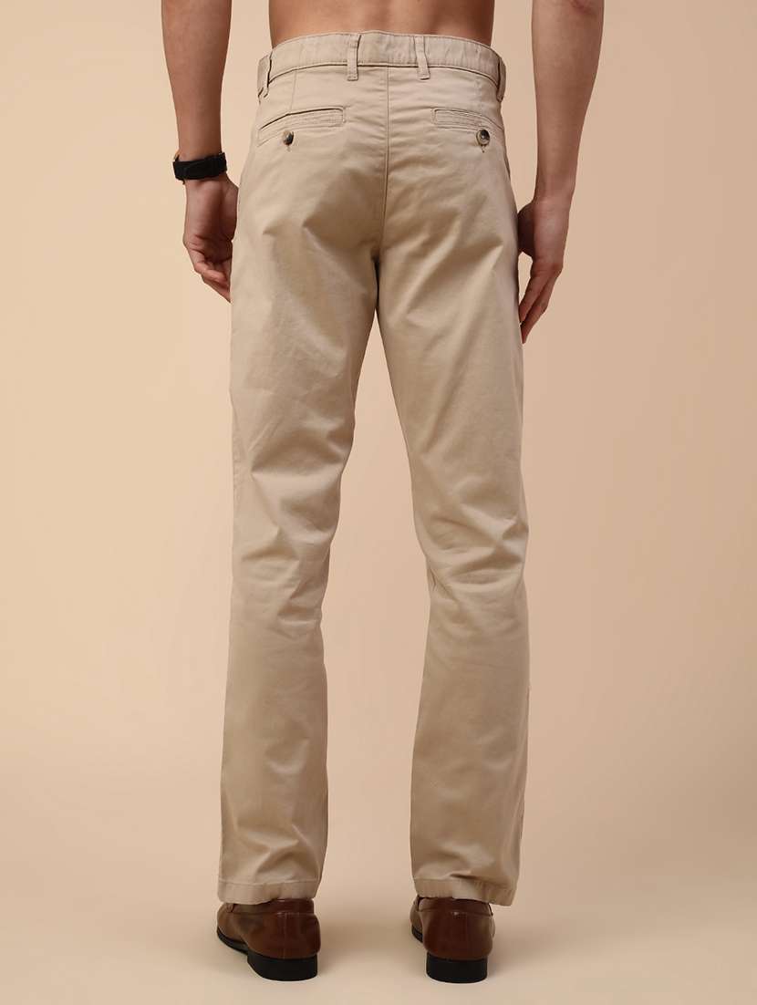 men beige cotton flat front casual trouser - 22176093 -  Standard Image - 4