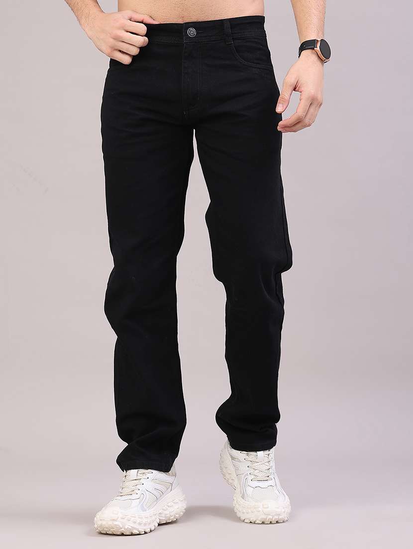 men plain mid rise full length tapered jeans