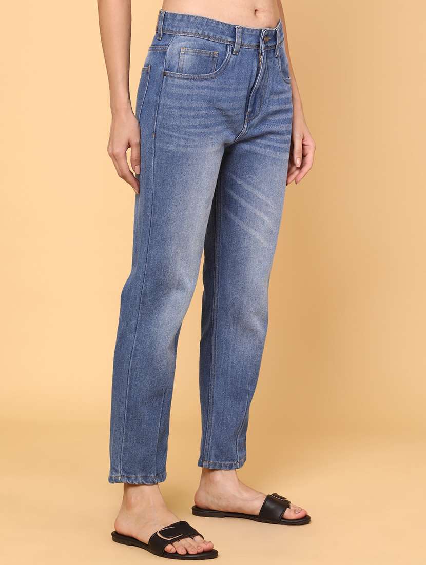 women solid mid rise straight jeans