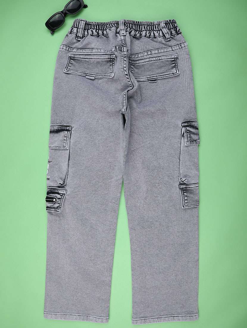 girls solid mid rise cargo jean - 22176370 -  Standard Image - 1