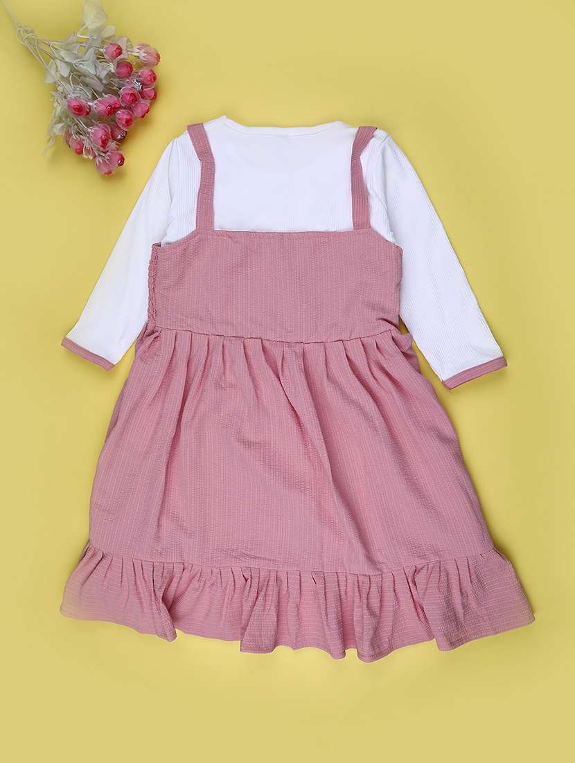 girls solid three quarter sleeve tiered frock - 22176374 -  Standard Image - 1