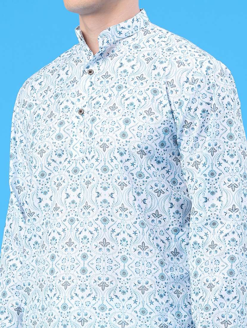 Men Printed Mandarin Neck Kurta Churidar Ethnic Wear Set - 22176378 -  Standard Image - 1
