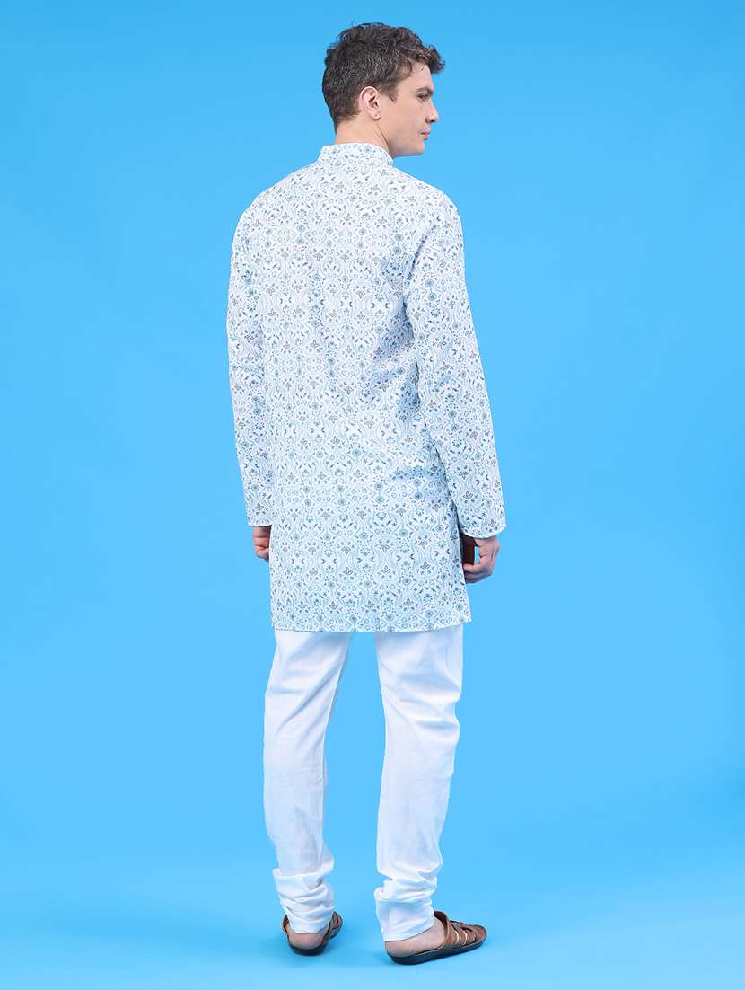 Men Printed Mandarin Neck Kurta Churidar Ethnic Wear Set - 22176378 -  Standard Image - 4