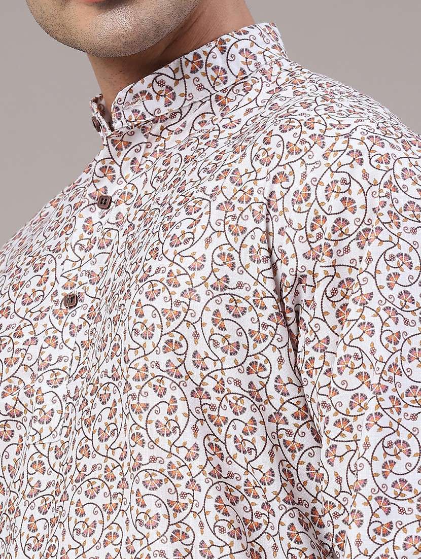 Men Printed Mandarin Neck Kurta Churidar Ethnic Wear Set - 22176381 -  Standard Image - 1