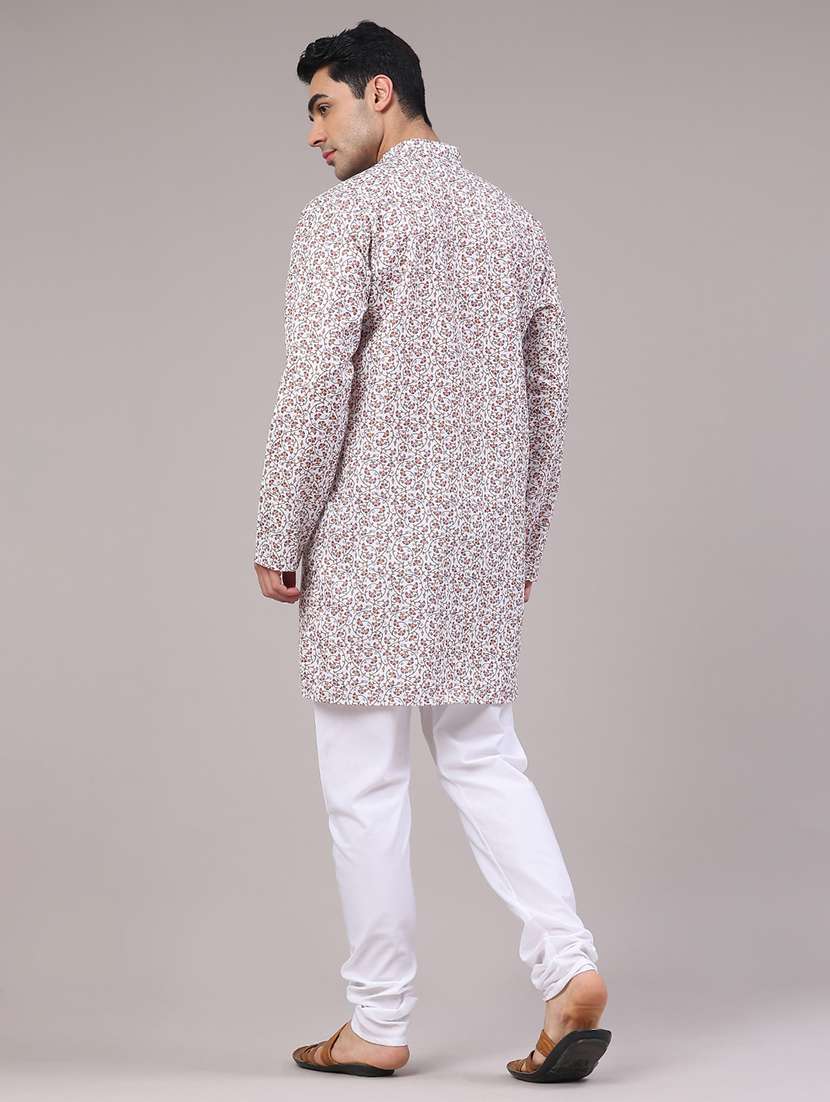 Men Printed Mandarin Neck Kurta Churidar Ethnic Wear Set - 22176381 -  Standard Image - 4