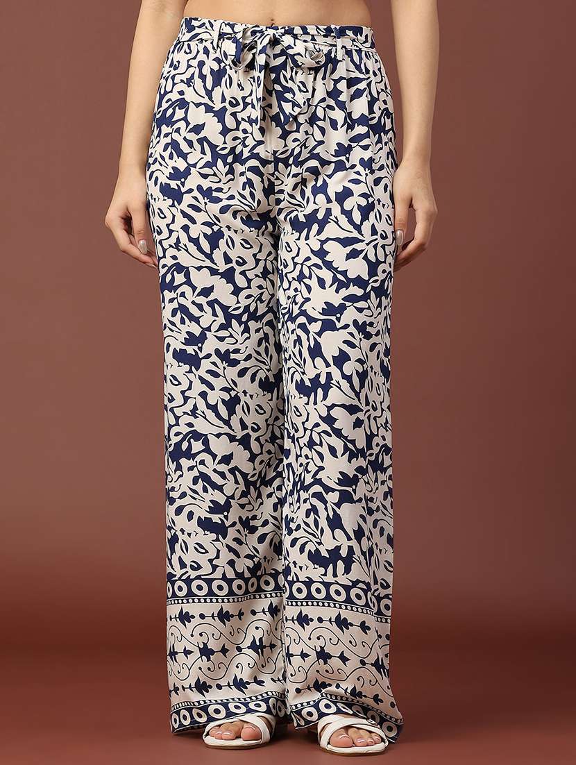women floral printed mid rise straight trouser