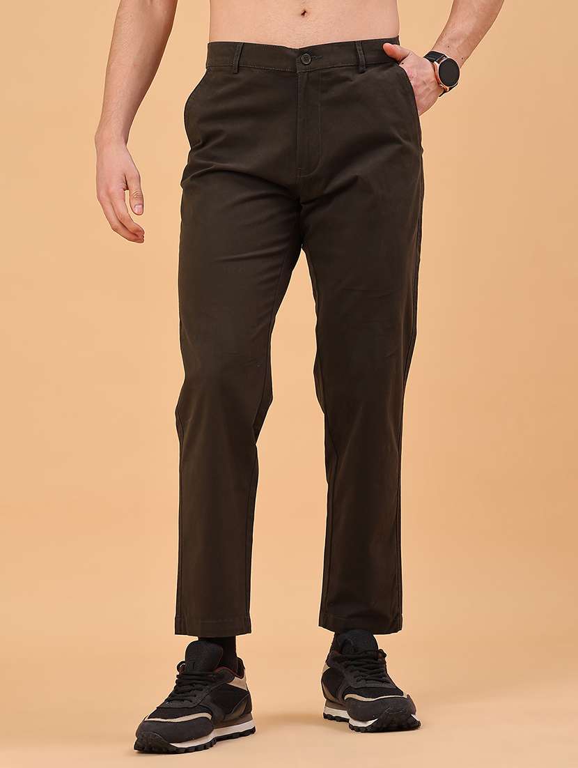 men solid mid rise casual chino