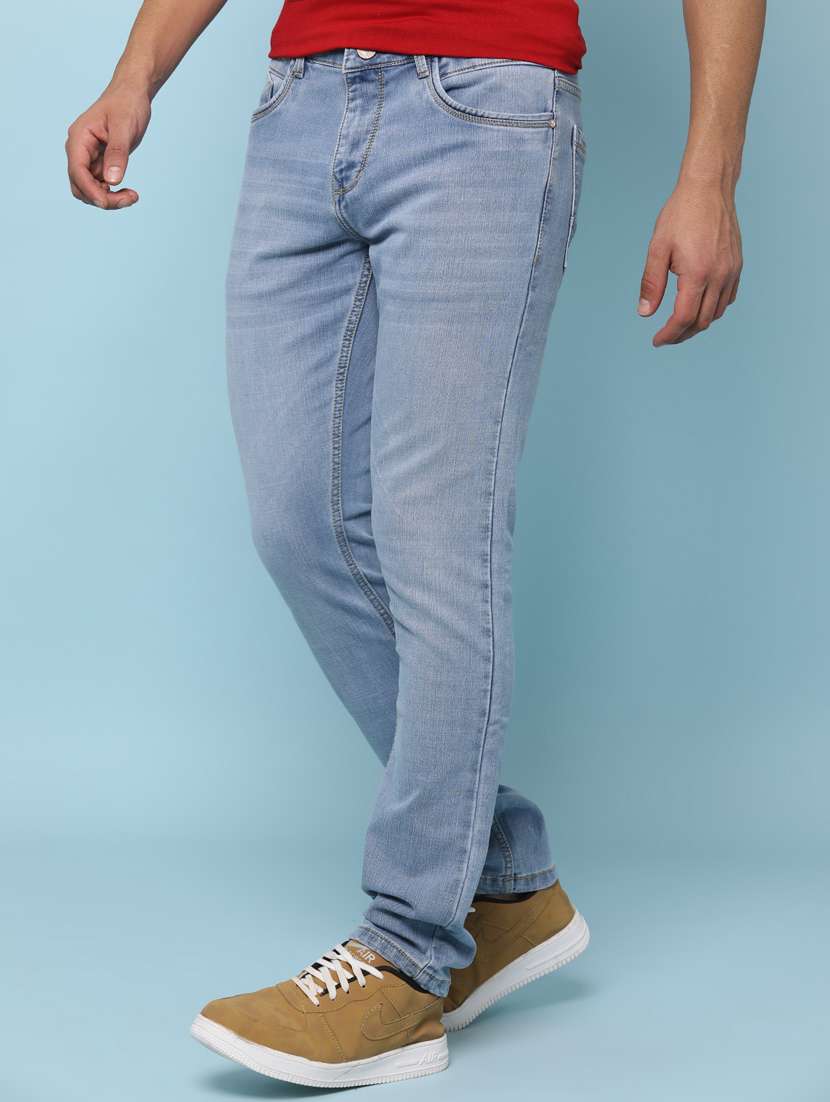 men washed mid rise full length slim fit jeans