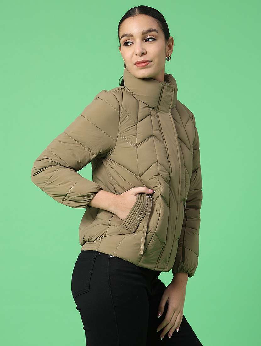 women solid long sleeve puffer jacket - 22176484 -  Standard Image - 1