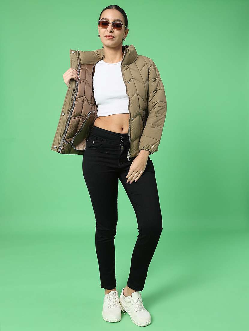 women solid long sleeve puffer jacket - 22176484 -  Standard Image - 4