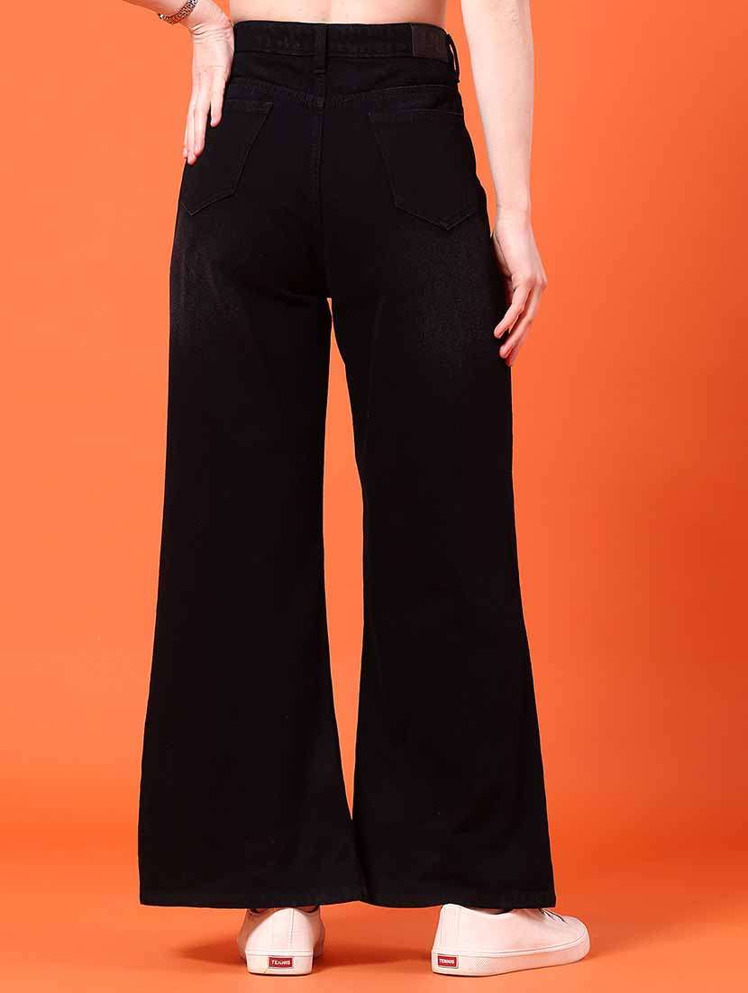 women plain mid rise wide leg jeans - 22176557 -  Standard Image - 4