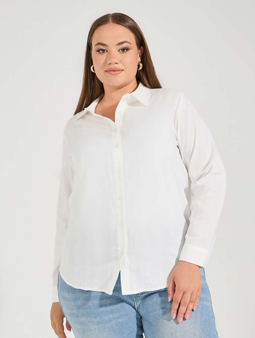 women plus size solid collared long sleeve shirt - 22176578 -  Standard Image - 1