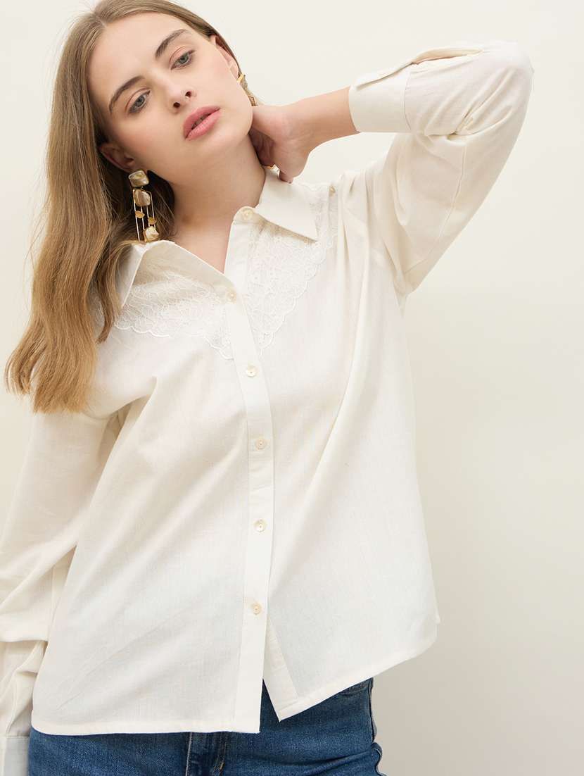 women solid collared long sleeve regular shirt