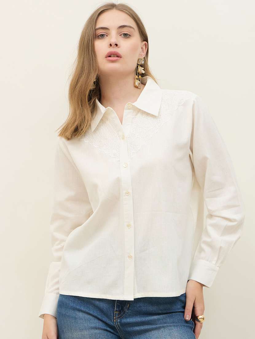 women solid collared long sleeve regular shirt - 22176580 -  Standard Image - 1
