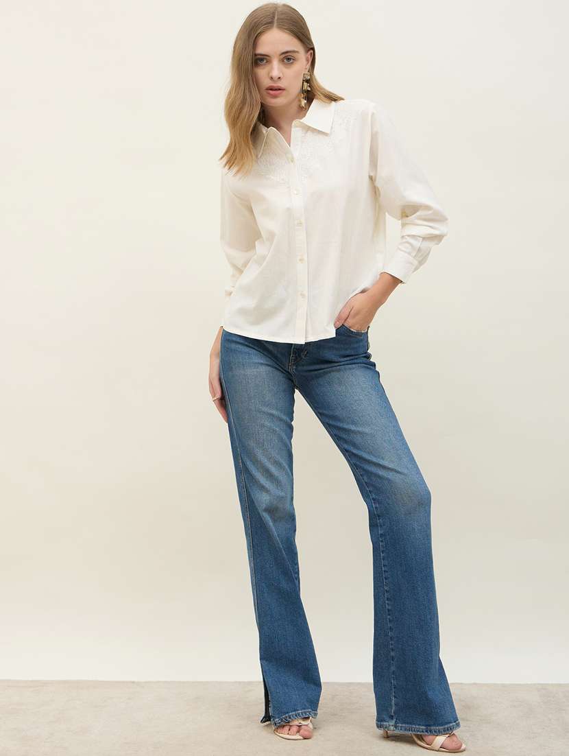 women solid collared long sleeve regular shirt - 22176580 -  Standard Image - 4