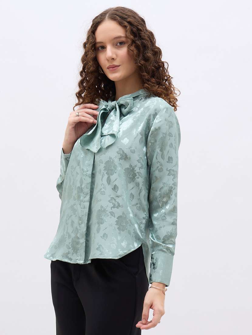 women self designed tie-up neck long sleeve shirt - 22176585 -  Standard Image - 1