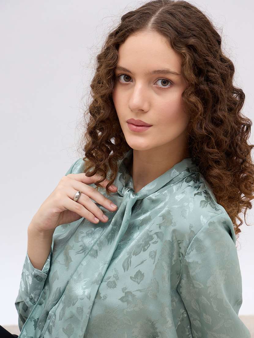 women self designed tie-up neck long sleeve shirt - 22176585 -  Standard Image - 4