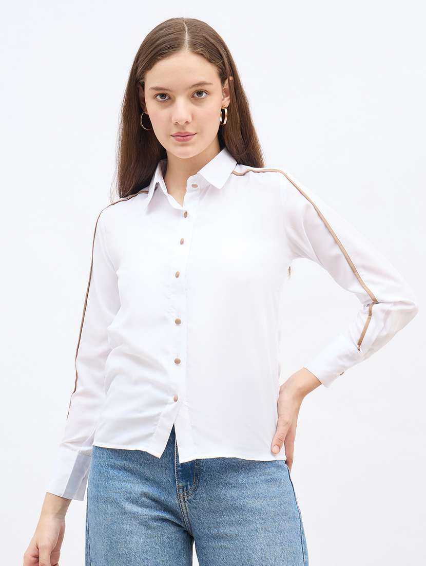 women solid collared long sleeve regular shirt
