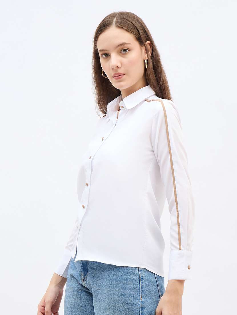 women solid collared long sleeve regular shirt - 22176587 -  Standard Image - 1