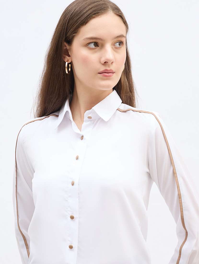 women solid collared long sleeve regular shirt - 22176587 -  Standard Image - 4