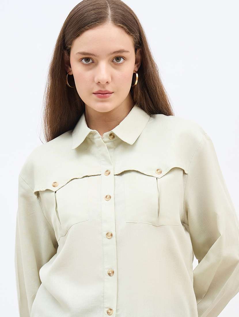 women solid collared long sleeve regular shirt - 22176588 -  Standard Image - 4