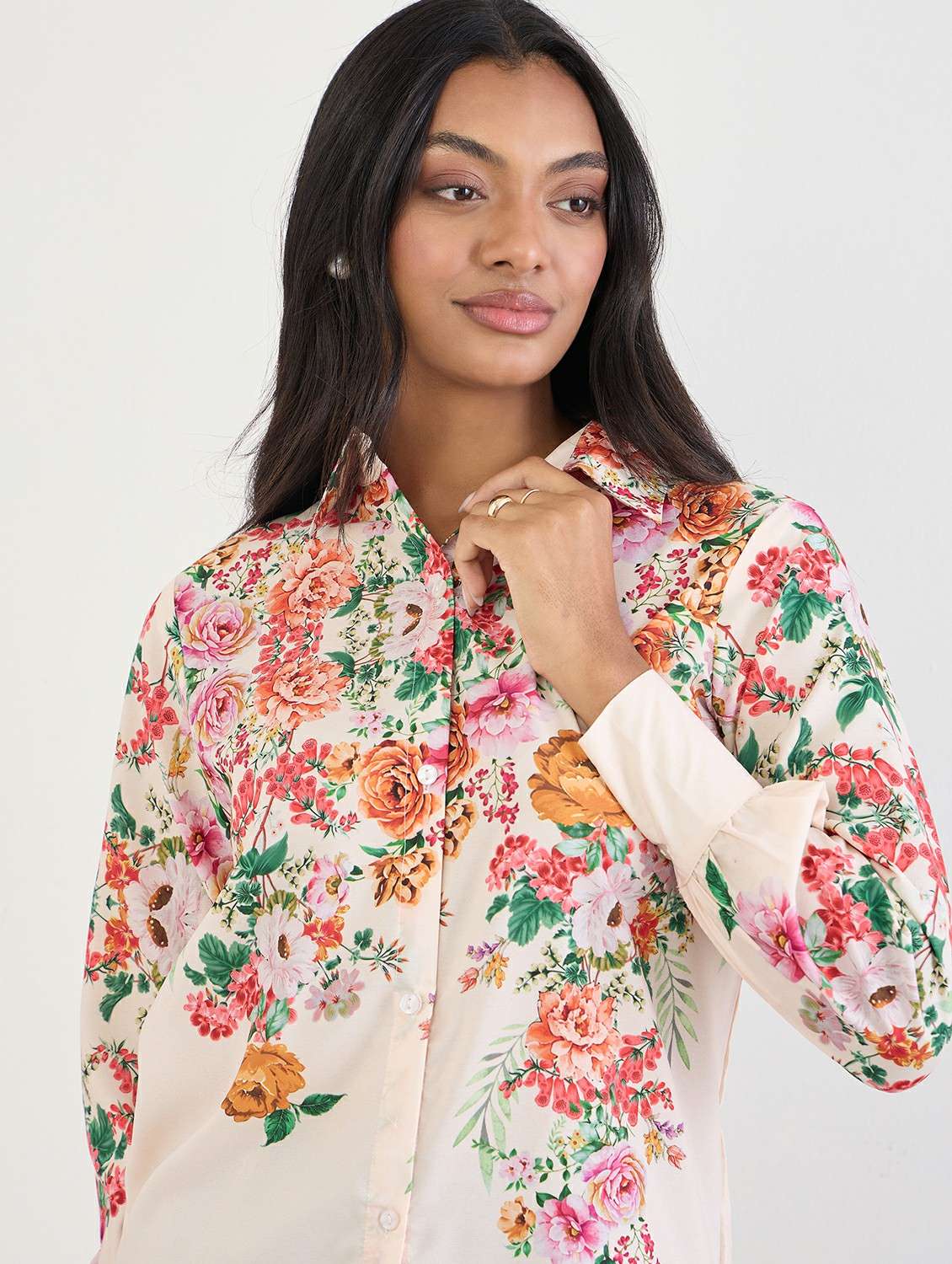 women floral print collared long sleeve regular shirt - 22176590 -  Standard Image - 4