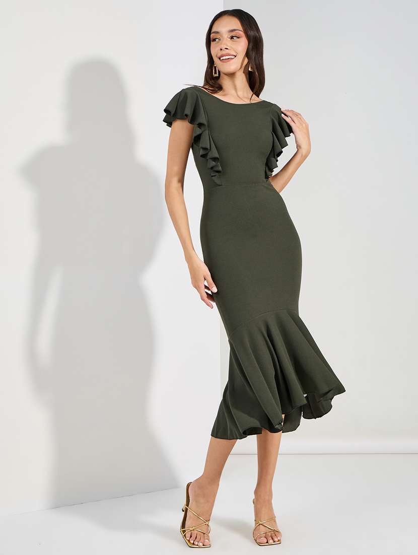 women solid ruffle sleeve tiered dress - 22176596 -  Standard Image - 1