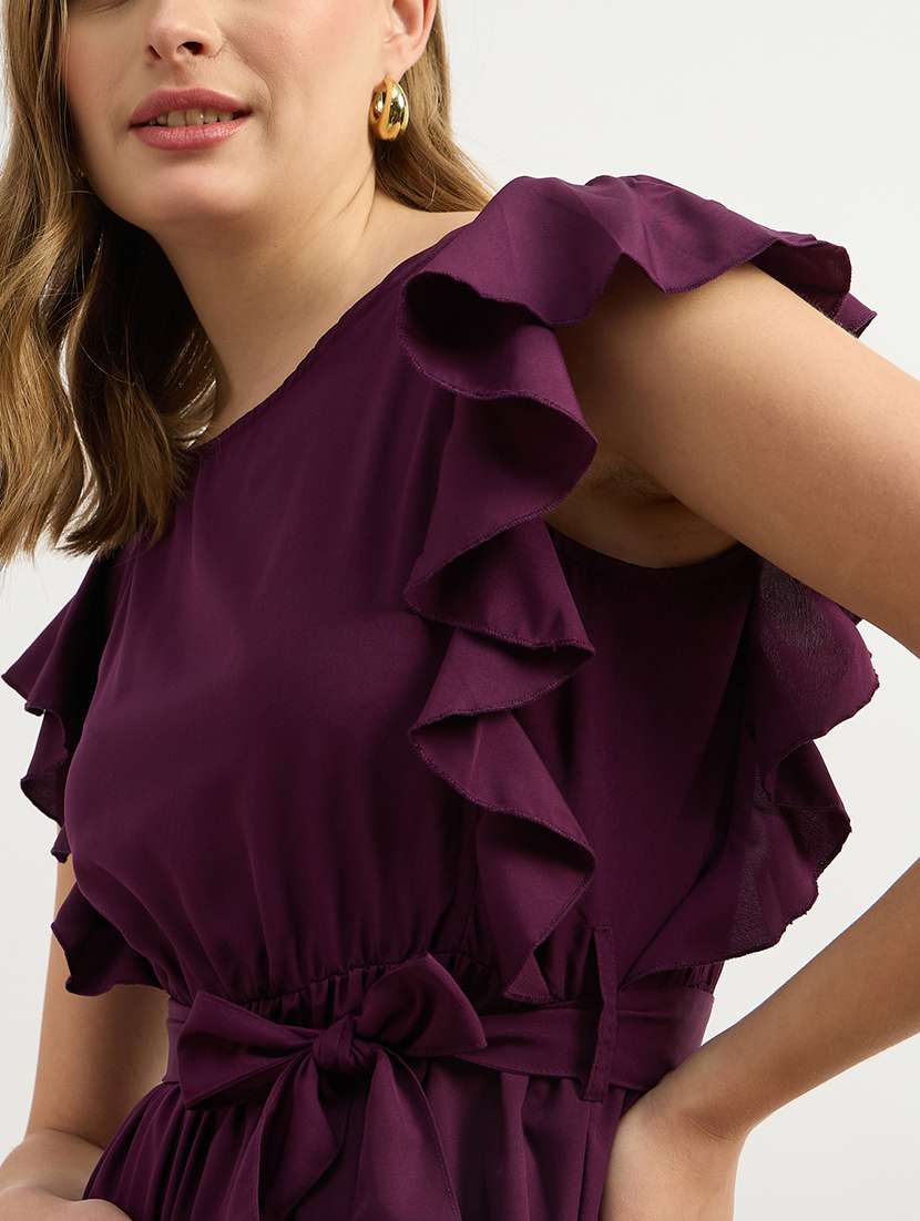 women solid round neck tiered dress - 22176600 -  Standard Image - 1