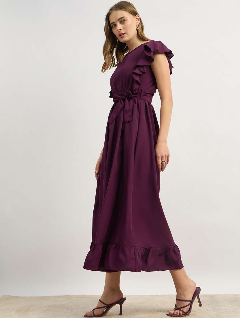 women solid round neck tiered dress - 22176600 -  Standard Image - 4