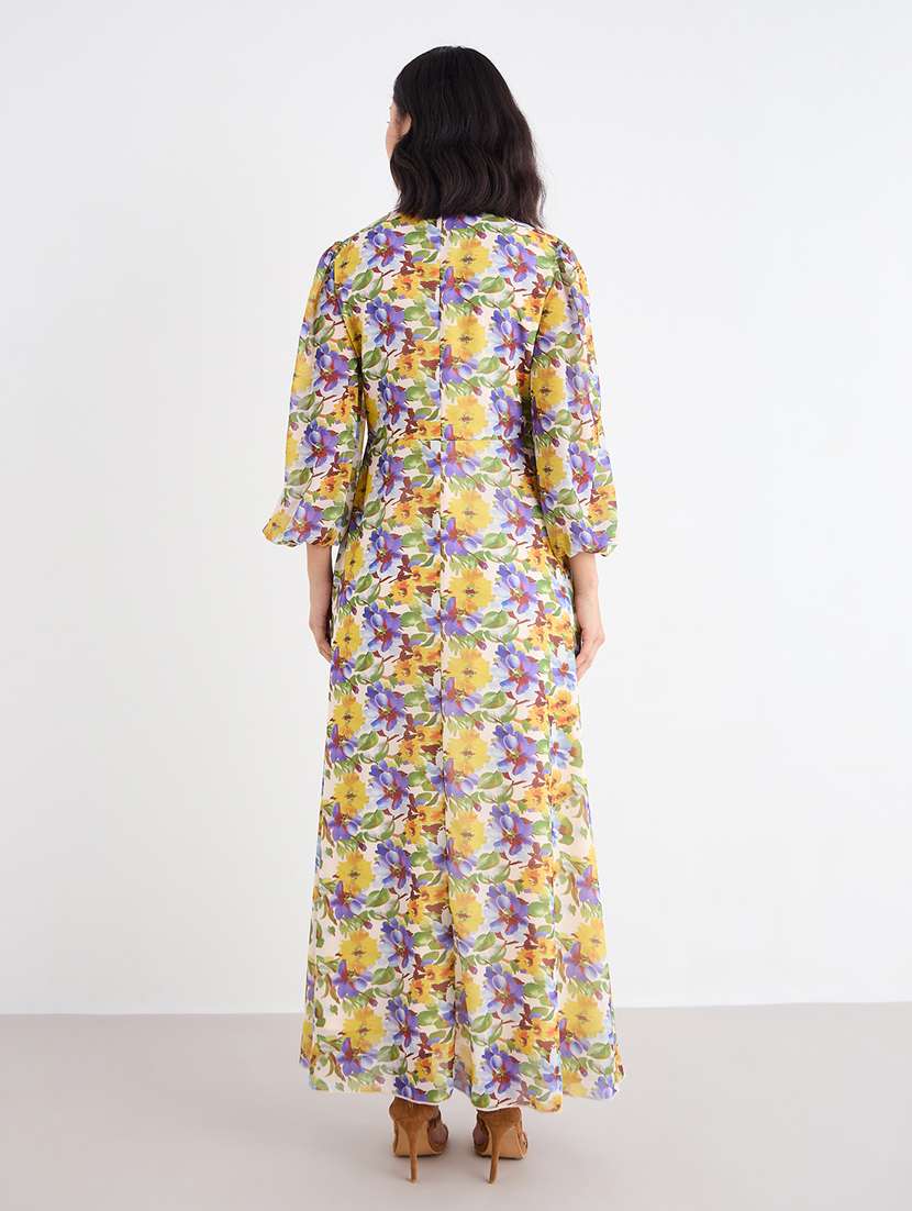 women printed tie up neck fit and flare dress - 22176619 -  Standard Image - 4