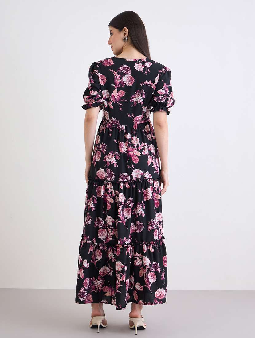 women printed v neck tiered dress - 22176633 -  Standard Image - 4