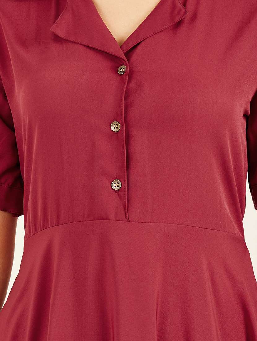 women solid collared fit and flare dress - 22176635 -  Standard Image - 1