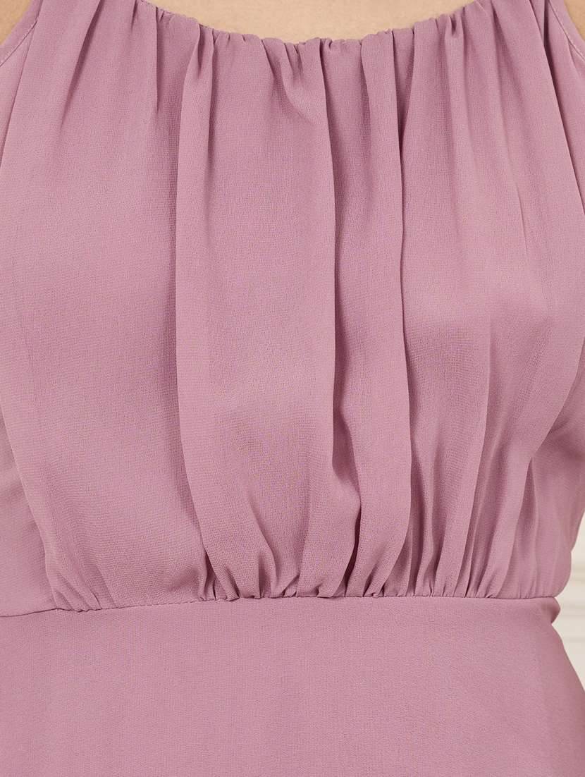 women solid halter neck fit and flare dress - 22176638 -  Standard Image - 1