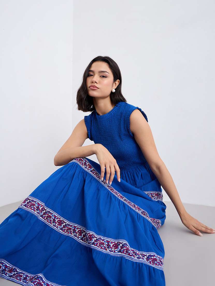 women printed mock neck ruched tiered dress - 22176653 -  Standard Image - 4