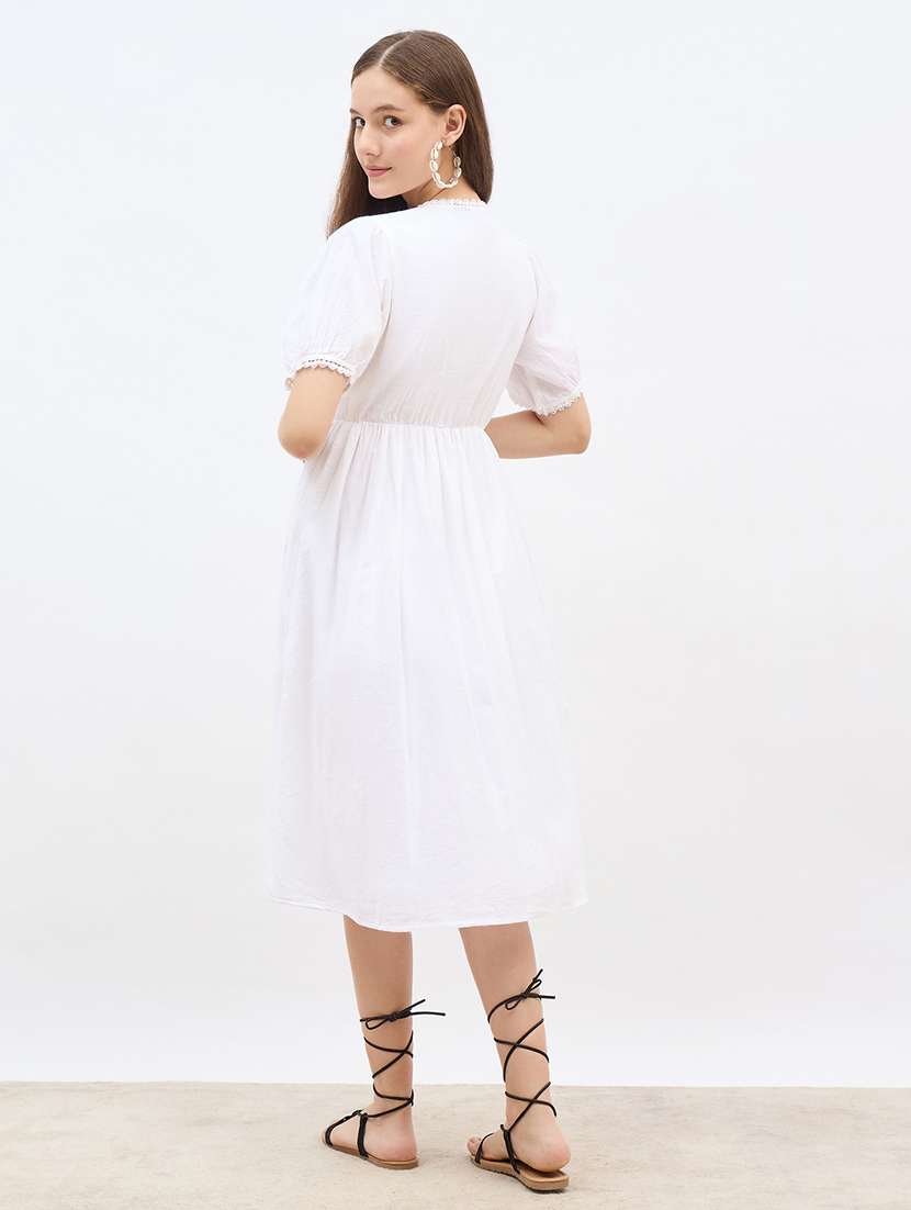 women solid v neck a-line dress - 22176658 -  Standard Image - 4