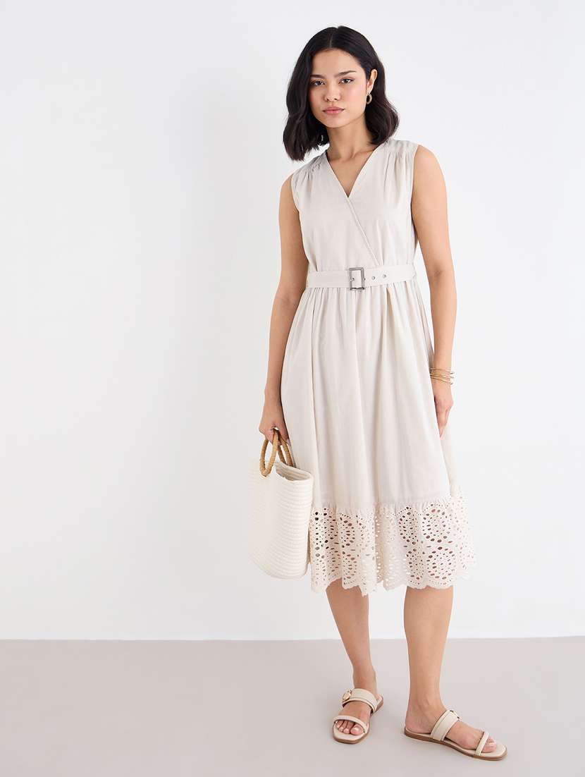 women solid overlap neck tiered dress