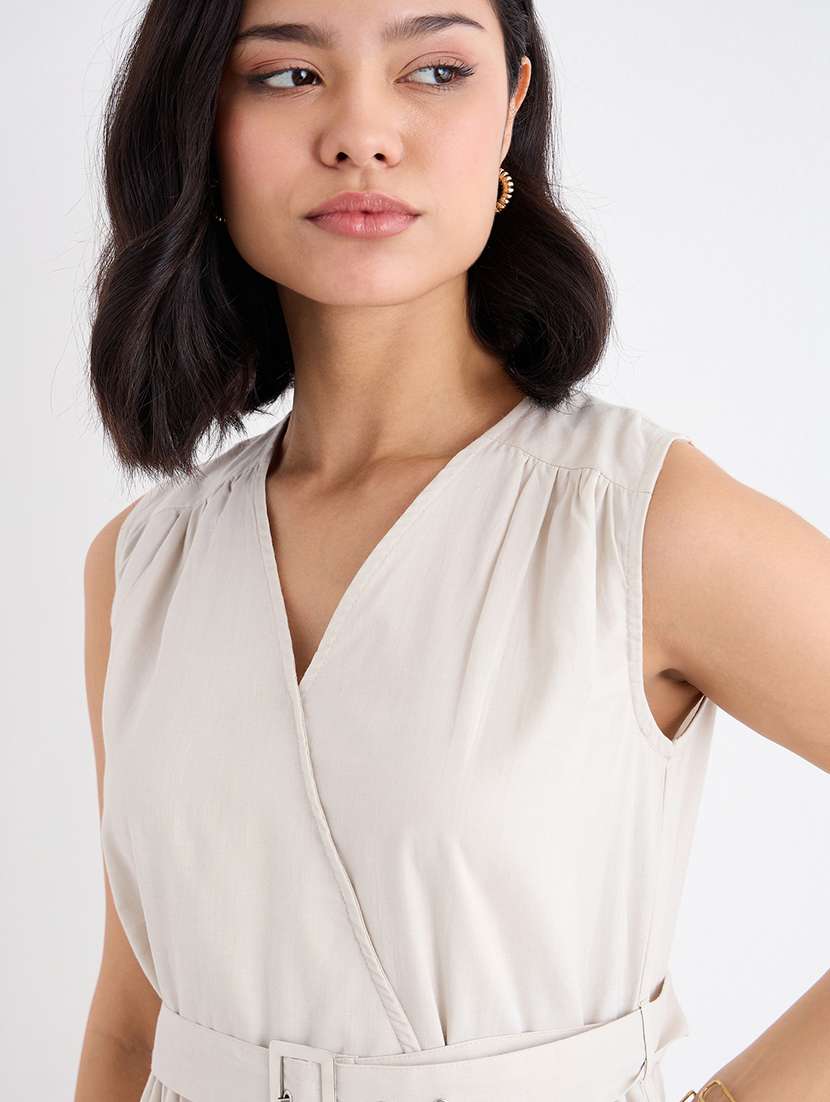 women solid overlap neck tiered dress - 22176661 -  Standard Image - 1