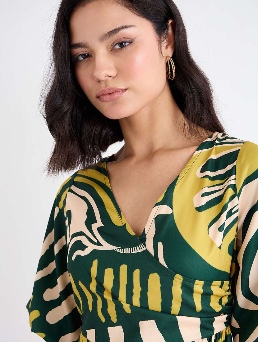 women printed overlap neck sheath dress - 22176668 -  Standard Image - 1