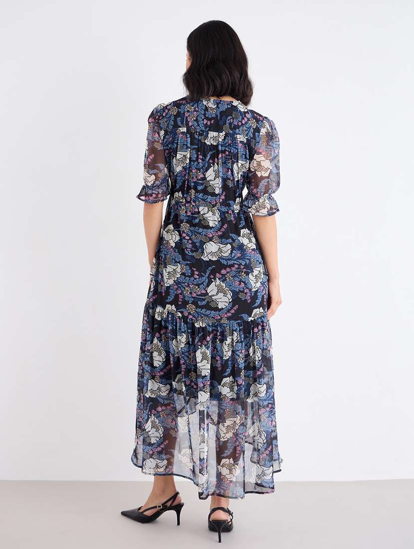women printed overlap neck high low dress - 22176680 -  Standard Image - 4