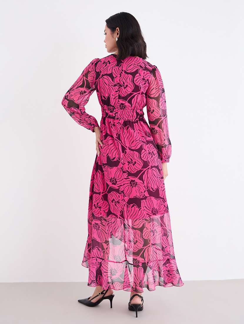 women printed overlap neck high low dress - 22176682 -  Standard Image - 4