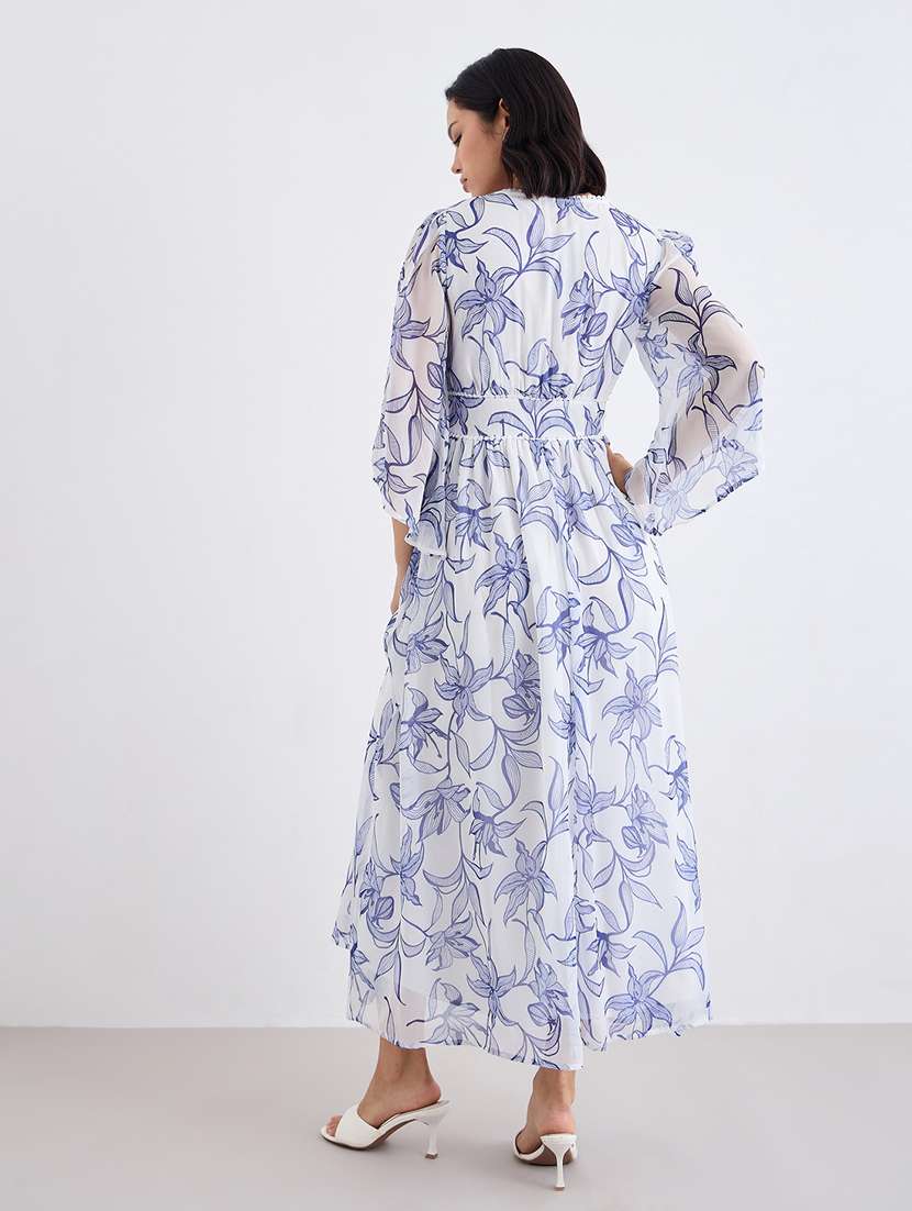 women printed v neck fit and flare dress - 22176683 -  Standard Image - 4