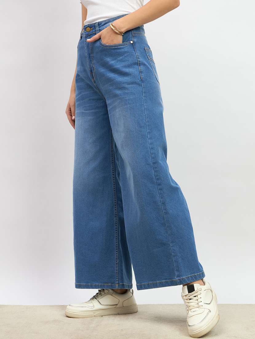 women solid high rise wide leg jeans - 22176713 -  Standard Image - 1