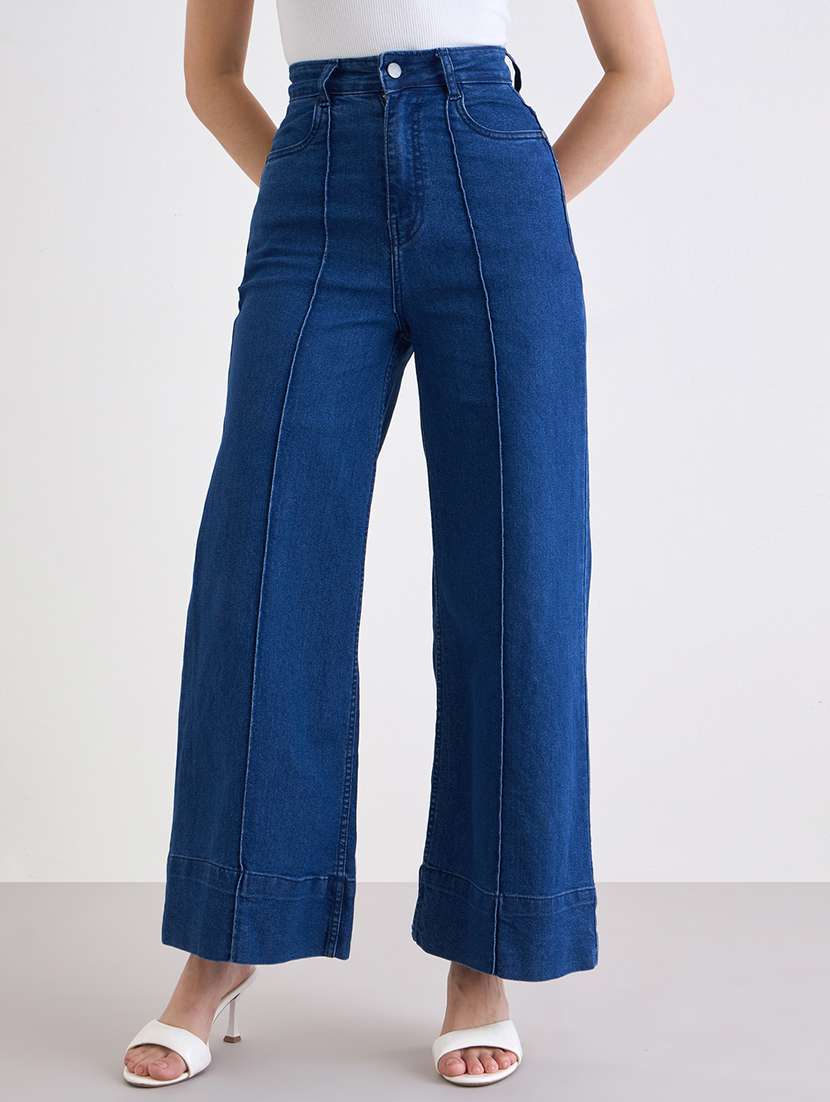 women solid high rise wide leg trouser - 22176715 -  Standard Image - 1