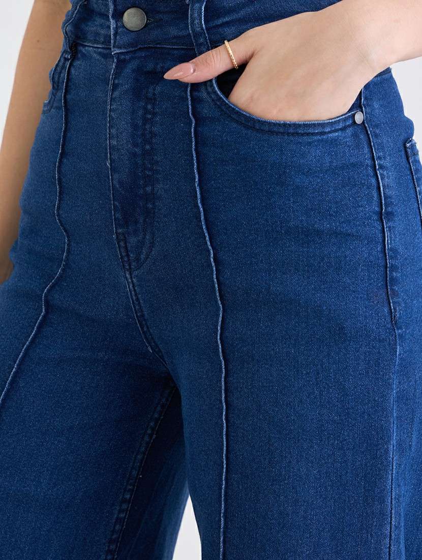 women solid high rise wide leg trouser - 22176715 -  Standard Image - 4