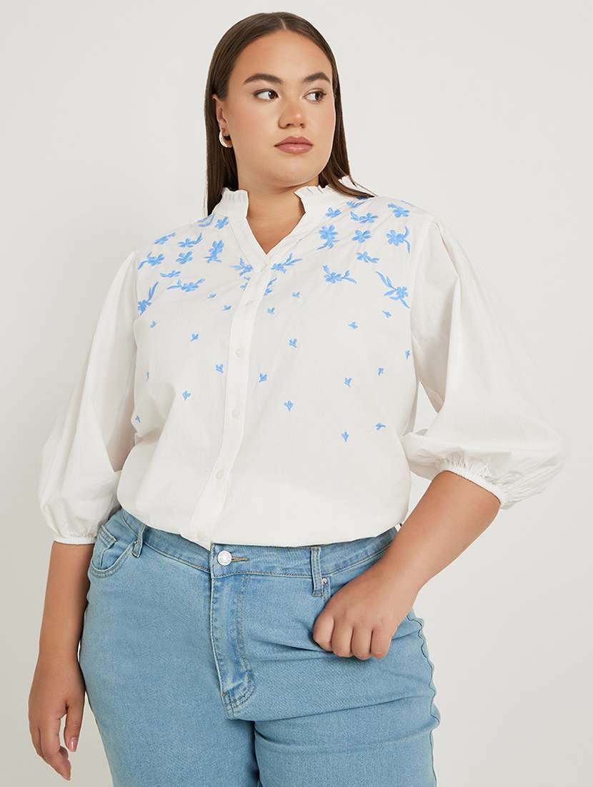 women plus size embroidered puff sleeve top - 22176725 -  Standard Image - 1