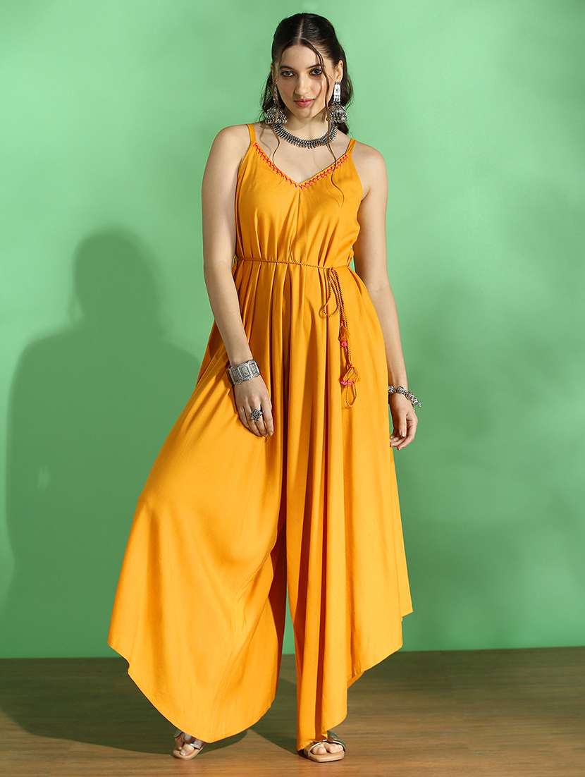 women solid shoulder strap jumpsuit