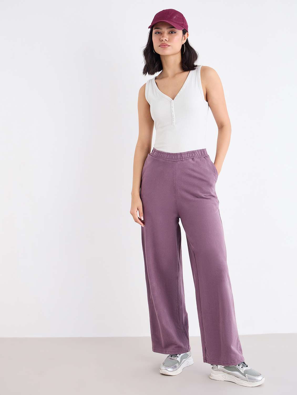 women solid mid rise track pant - 22176733 -  Standard Image - 4