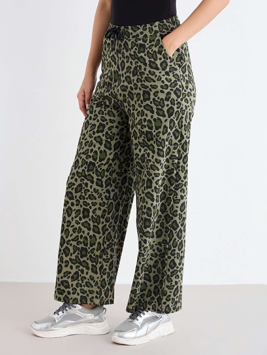 women animal print mid rise track pant - 22176737 -  Standard Image - 1