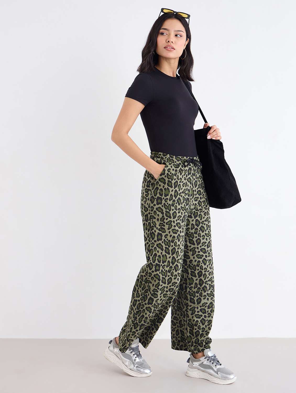 women animal print mid rise track pant - 22176737 -  Standard Image - 4
